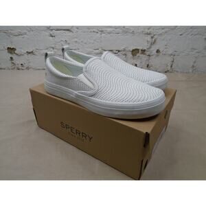 Women's SPERRY Crest Twin Gore Mini Perf White Slip on Casual Sneakers Size 8